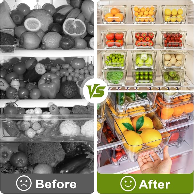 Imncya 3 Pack Fridge Organizer Bins, Refrigerator Organizers and Storage | Stackable Pull-Out, Refrigerator Drawers with Lids, Clear Design with Drain Tray, Fruits Vegetables Snack Storage Containers