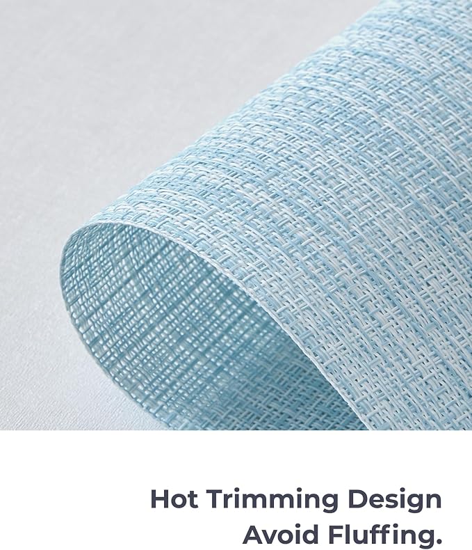 Leetaltree Soft Sky Blue Woven Placemats Set of 12 - Heat Resistant Non-Slip Place mats for Dining Table, Washable Durable PVC Vinyl Woven Table Mats(Sky Blue, 12)