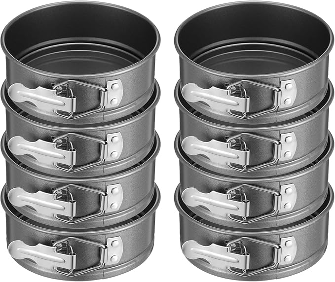 8 Pcs 4.7 Inch Springform Pan with Removable Bottom, Nonstick, Round Springform Cake Pan, Leakproof Mini Cheesecake Pans with Stainless Steel Spring Buckles for Baking Kitchens Restaurant (Black)