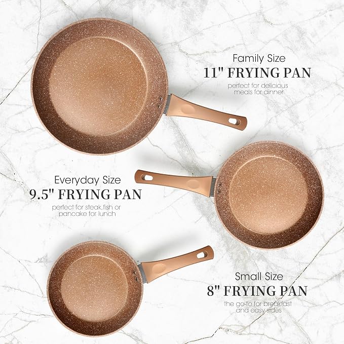 Innerwell Nonstick Ceramic Frying Pans Skillets Set 8"+9.5"+11" | No Toxic Egg Omelette Frying Pan Set, All Stove Compatible, Healthy Granite Induction Cooking Pan, PFOA & PFAS Free