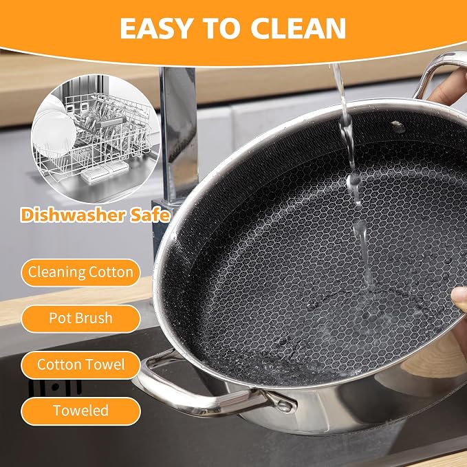 Toutrop Stainless Steel Saute Pan 12 inch Deep Frying Pan,5 Quarts Nonstick Skillet Large Sauté Pan with Lid,PFOA Free Cookware,Induction Compatible Chef Cooking Pan,Dishwasher & Oven Safe
