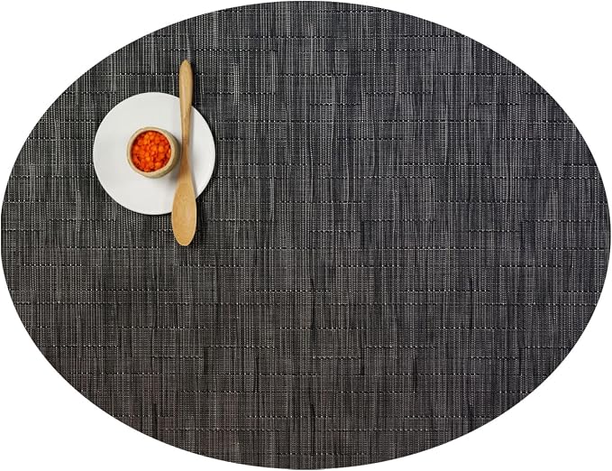 Chilewich Bamboo Placemats Set of 4, Woven Oval Placemats | Reusable, Stain-Resistant, Indoor/Outdoor Tabletop Protection, 19" x 14", Smoke