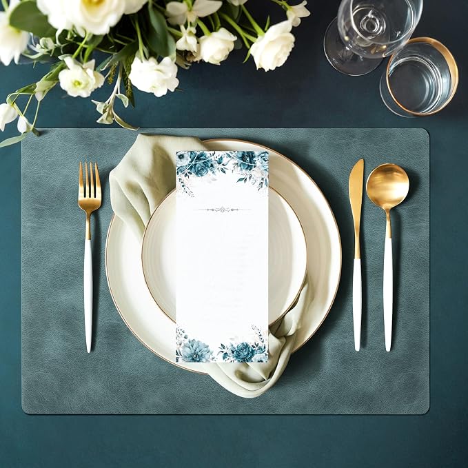 Roxifina Faux Leather Placemats Set of 4 - Vinyl Placemats Wipeable Waterproof Oil-Proof PU Place Mats Heat Resistant Reversible Table Mats for Dining, Kitchen, Outdoor, 12 x 17 Inch (Blue-Green Gray)