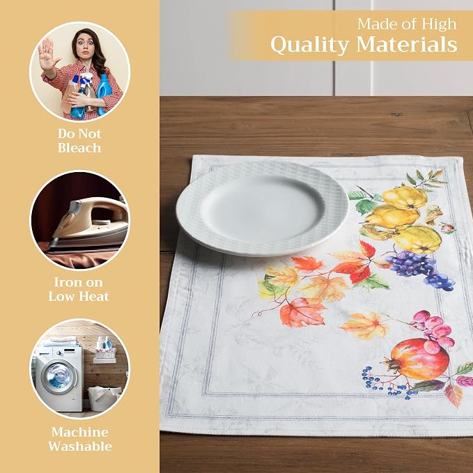 Maison d' Hermine Placemats Set of 4 Reusable 100% Cotton (13"x19") | Cloth Place Mats Washable Table Mats for Kitchen Dining Party Wedding Hotel Home Thanksgiving Christmas - Fruit D'Hiver