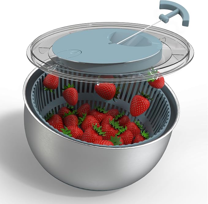 COOK WITH COLOR Stainless Steel Salad Spinner - 5 Qt. Lettuce Washer And Vegetable Spinner Dryer for Easy Salad Prep - Non Slip Base with Pull Handle - Auto Stop Brake System, Stain and Odor Resistant
