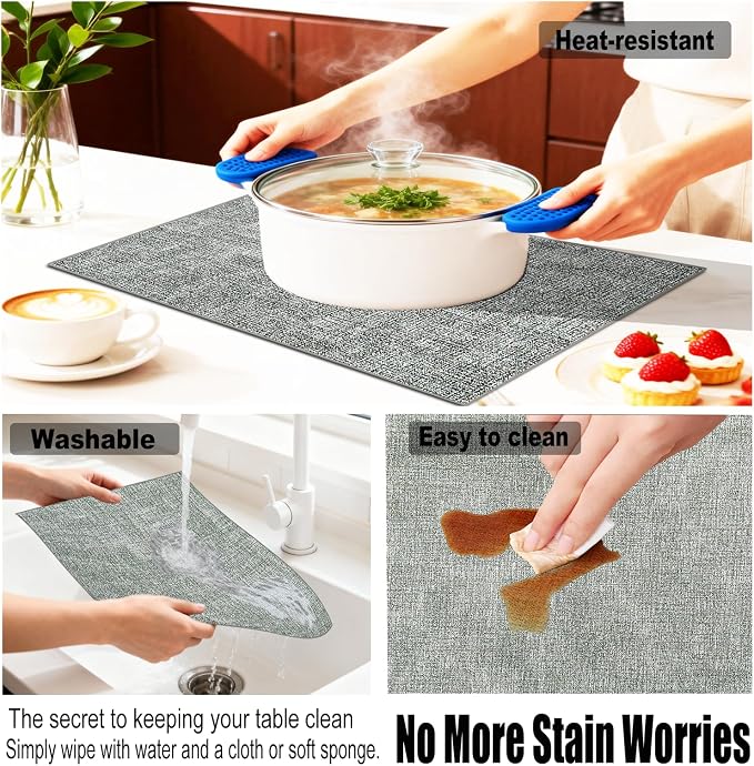 Faux Leather Placemats Set of 4, 11.8"x17.7", Beige | Reversible Table Mats, Waterproof, Stain & Heat Resistant, Easy Clean for Dining, Gatherings, Outdoor