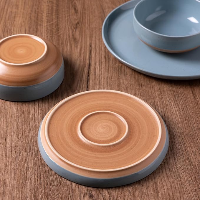 AmorArc Dinnerware Sets for 4, 12 Pieces Ceramic Plates and Bowls Set | Scratch Resistant Stoneware Dishes Set, Dishwasher & Microwave Safe, Stone Blue