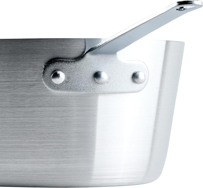 Winco 4 1/4 qt Heavy-Duty Tapered Aluminum Sauce Pan, 4.25 qt | Tapered sides, Heavy-duty, Riveted handle, Hanging hole, Great for Cooking and Food Preparation