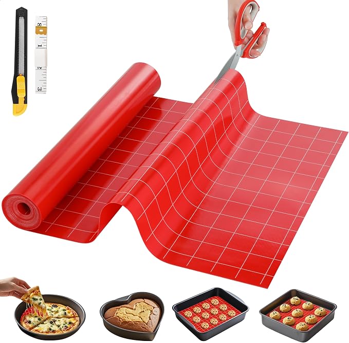 GTJ Silicone Baking Mat Roll, Reusable Baking Sheet Liners, 16 in x 10 ft | Free Cut to Size, Food-Grade, Non-Stick, Non-Slip, For Dough, Pastry, Air Fryer, Freeze Dryer, Oven Pan, Kitchen Counter