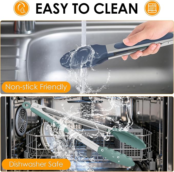 HOTEC Premium Stainless Steel Locking Kitchen Tongs with Silicon Tips, Set of 3-7", 9" and 12" (Neutral)