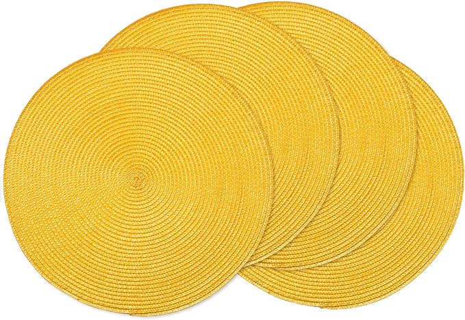 AHHFSMEI Round Placemats Set of 4 Heat Resistant Washable Non-Slip Woven Braided Table Mats for Dining Table Kitchen & Home Decor (Yellow,4)