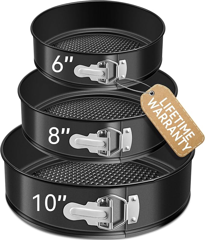 USLAl 6+8+10 Inch Springform Pan, Nonstick | Removable Bottom for Easy Release & Cleanup, Round Cheesecake Pan for Baking Cakes, Pies and Quiches