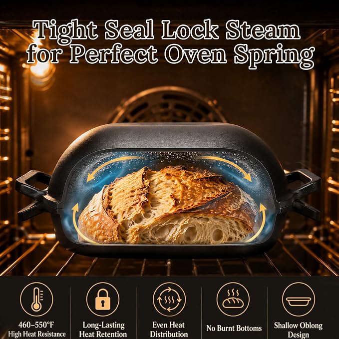 QuliMetal 16"x10" Oval Cast Iron Dutch Oven for Bread Baking, Bread Loaf Pan With Sourdough Bread Making Kit, Pre-Seasoned Bread Dutch Oven With Lid, 9.5QT, 13 LBS Heavy Duty, Homemade Breadmaking