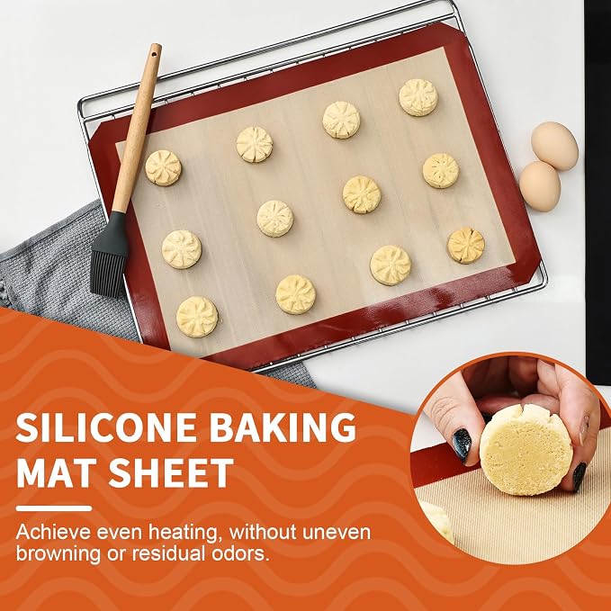 3-Pack Silicone Baking Mat, (16.5"x11.6") 2 Half Sheets + 1 Quarter Sheet Reusable Silicone Baking Sheets for Oven, BPA Free Nonstick Bakeware Mats for Cookies, Macarons and Pastry