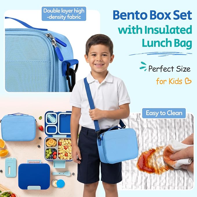 Kids Stainless Steel Bento Lunch Box Adult Boy Food Container Set with Bag | Stainless Steel Bento Lunch Box Kids Container Set Girls Boys Teens with Insulated Lunch Bag and Ice Pack for School Office