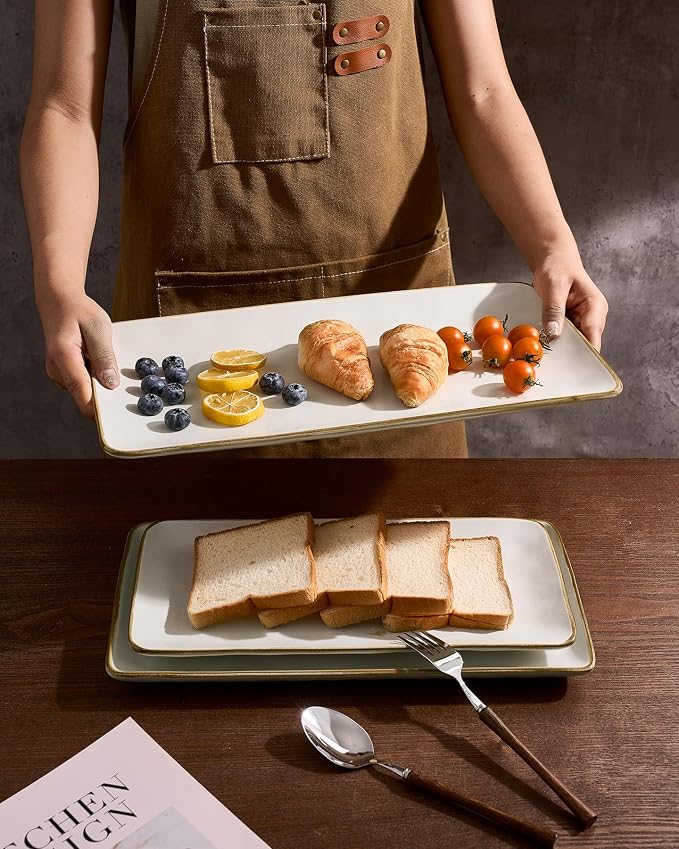 Famiware Serving Platters Set of 3 Sizes - Rectangular, Vanilla White | 15.67"/14.1"/12.6" Fine Stoneware Serving Trays for Party, Entertaining for Food, Turkey, Cheese, Microwave Dishwasher Safe