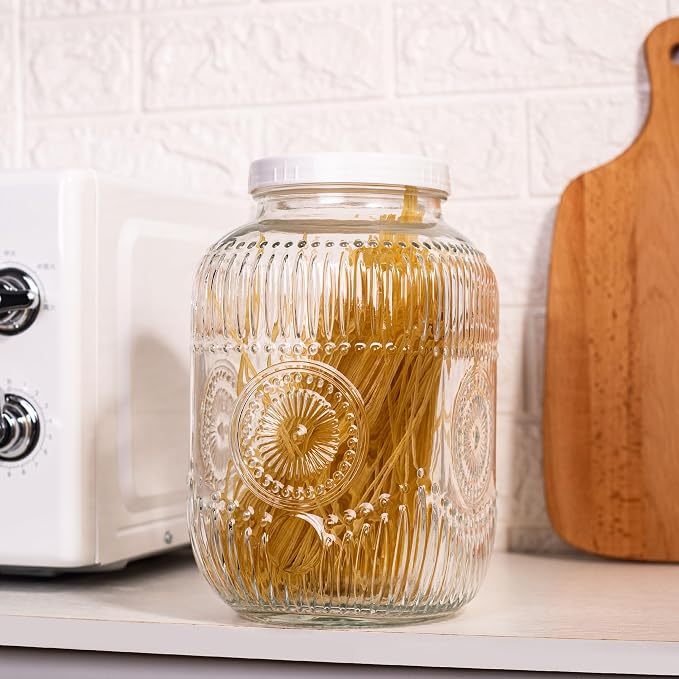 Amzcku 128 oz Vintage Mason Jars with Lids, Regular Mouth Canning Jar, Safe For Storage, Canning, Pickling, Preserving, Fermenting, DIY Crafts & Decor 2 Pack