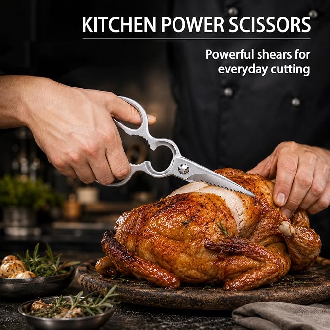 Heavy Duty Kitchen Shears, Detachable Stainless Steel Cooking Scissors for Food Prep, Meat, Poultry, Vegetable, Herb, All-Purpose Utility Scissors with Nutcracker, Bottle Opener & Blade Guard