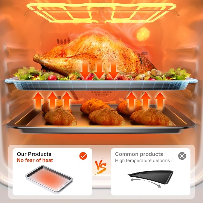 Cookie Sheet, Baking Sheet Set, Nonstick Oven Pan with Wider Grips,3 Pack, Avoid Too Much Browning -Noble Silver