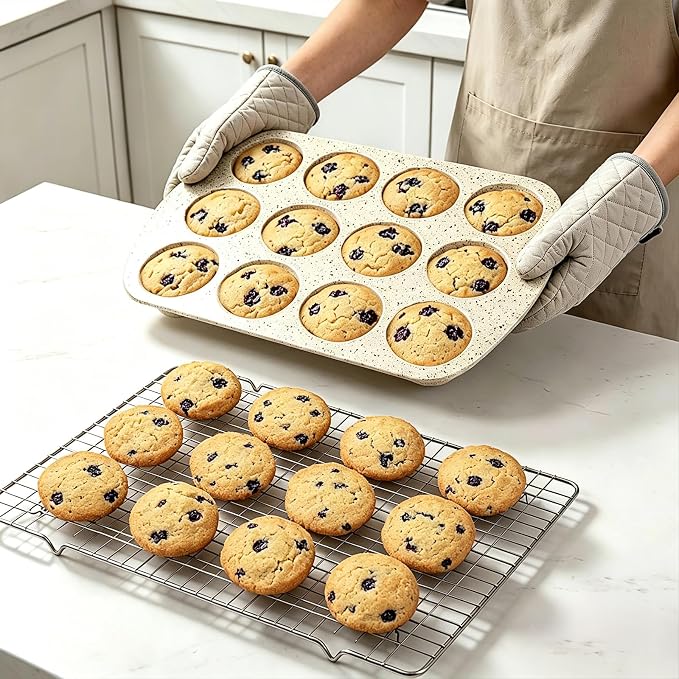Muffin Top Pan, 12 Cavity Cupcake Pan, 3 Inch Nonstick Bakeware for Eggs, Cornbread, Cookies, Whoopie Pies and Yorkshire Pudding, Set of 2