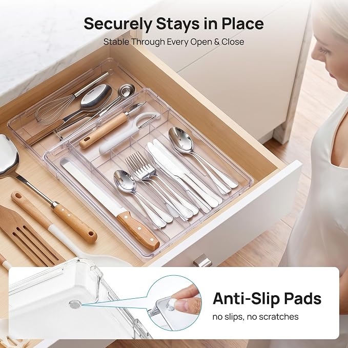 Vtopmart Expandable Silverware Organizer, Kitchen Drawer Tray, 6-9 Slots | Adjustable Flatware Organizer Expands to Fit Drawers, Organize Spoons, Forks, Knives and Kitchen Utensils with Easy Access