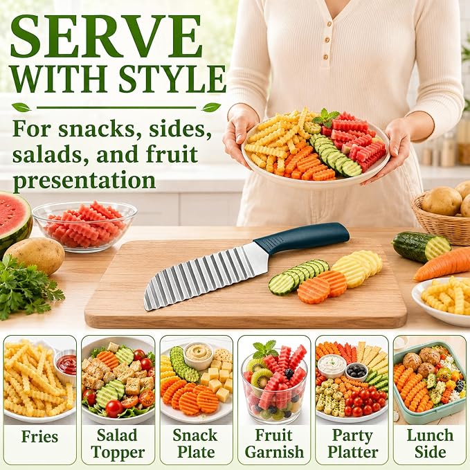 Suuker Crinkle Cut, Stainless Steel Wave Cutter | Ergonomic Handle, For Veggies, Potato, French Fry, For Cucumber, Carrot, Fruit, Wave Chopper
