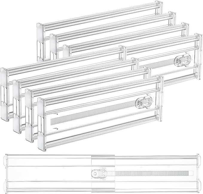 Vtopmart 4" Regular Upgrade Drawer Dividers for Clothes, 12.8"-22.3" 8 Pack | Expandable Dresser Drawer Organizer, Clear Separator, Baby Clothing, Underwear, Cosmetics, Toiletries Storage, Space Saving