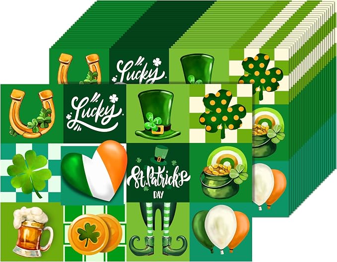 50 Pack Disposable Paper Placemats Shamrock St. Patrick's Day Placemats | Table Mats 16x11 inch Green Clover Pattern Place Mats for St. Patrick's Day Holiday Party Kitchen Dining Table Decoration