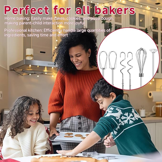 Hand Mixer Attachments Beater for Kitchenaid Hand Mixers KHM3 KHM5 KHM7 KHM9, Including Whisk, Mixing Rod and Dough Hook, Stainless Steel Hand Mixer Accessories (Set of 6)