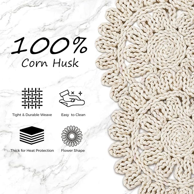 13" Round Placemats Set of 8, Corn Husk Woven Placemat, Rustic White Place Mats for Dining Table Decor, Boho Rattan Wicker Plate Chargers for Wedding Dinner Party