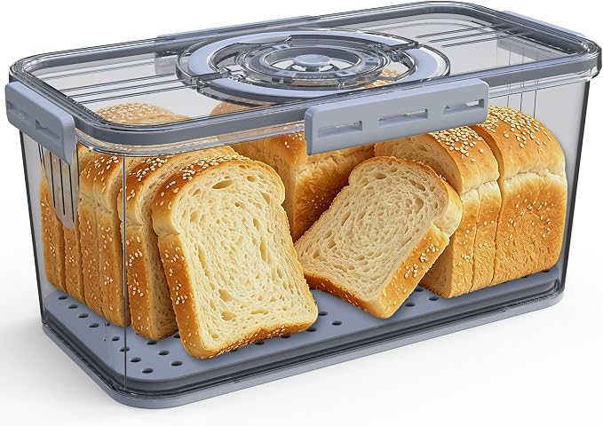 Bread Box with Lid and Handle,Airtight Bread Storage Container with Time Recording,Bread Keeper for Homemade Toast, Bagel, Portable bread boxes for Camping & Outdoor Travel,Not dishwasher safe