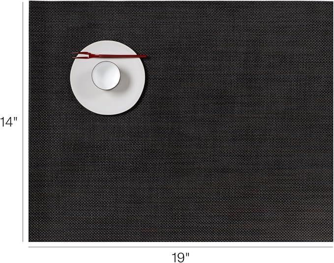 Chilewich Mini Basketweave Placemats, Woven Rectangle Placemats Set of 4 | Easy Care Woven Tabletop Textiles, Indoor/Outdoor, Espresso, 19" x 14"