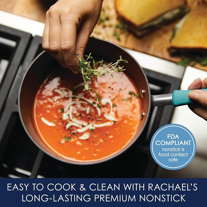 Rachael Ray Cucina Hard Anodized Nonstick Sauce Pan/Saucepan with Lid, 3 Quart, Blue