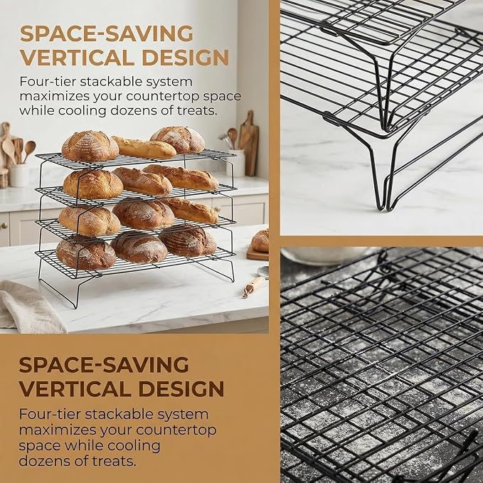 4-Tier Collapsible Cooling Racks Detachable Wire | Stackable Drying Rack for Cookie Bread Pizza Baking Fruits & Snacks, Perfect for Outdoor Camping
