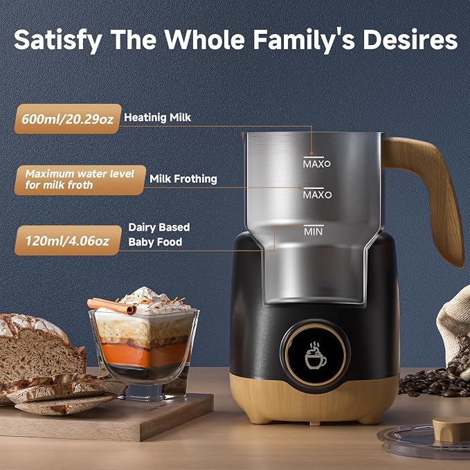 AMZCHEF 21 oz 8-in-1 Milk Frother, 550W Split Stainless Steel Automatic Steamer, Milk Warmer for Latte, Cappuccino, Hot Chocolate, Hot/Cold Froth, Heated Milk & Baby Food, Black