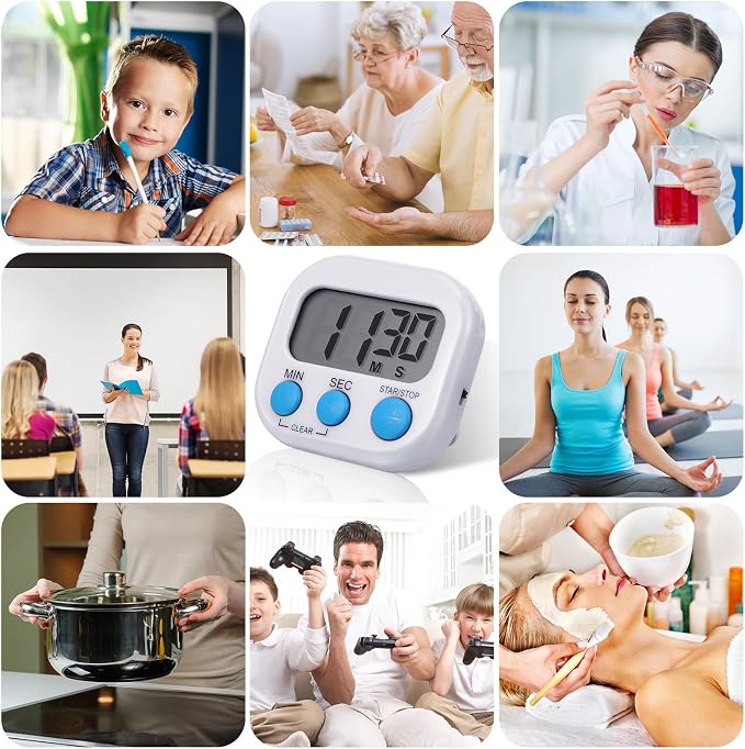 Weewooday 12 Pcs Digital Kitchen Magnetic Timer Bulk Classroom Count up Countdown Egg Timer Cute Desk Stopwatch for Back to School Teacher Kids Cooking Office(White,Stylish Style)