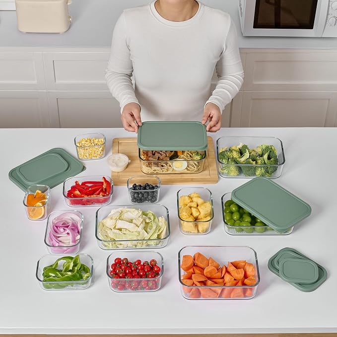 Glass Food Storage Containers with Lids — 6 Piece — 10.5 oz Glass with BPA-Free Leakproof Stackable Lids — Microwave, Oven & Dishwasher Safe — Ideal for Meal Prep & More - Soft Sage