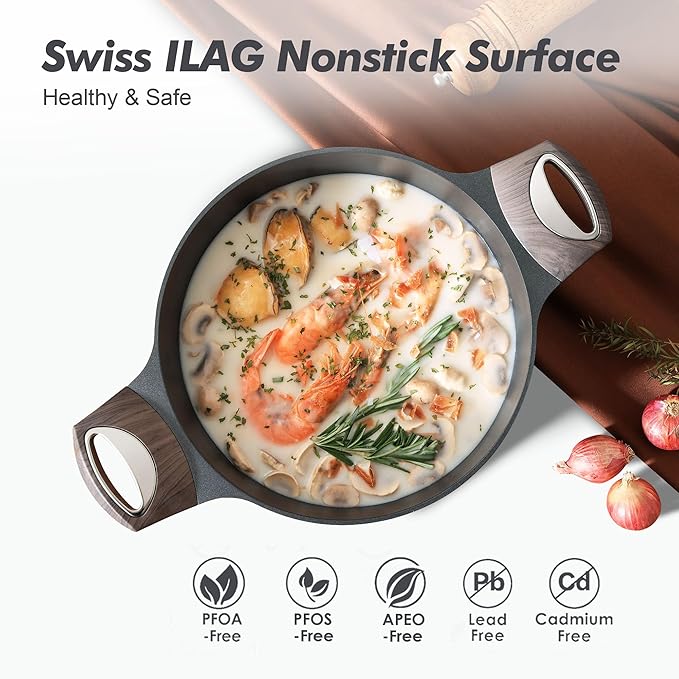 SENSARTE Nonstick Stock Pot with Lid, 2.6/4.5/6.6/8.5/11 QT Soup Pot Casserole Pot, Healthy Pasta Pot, Large Deep Cooking Pot, Big Sauce Pot Stew Pot, Induction Compatible, PFOA PFOS APEO Free, Black