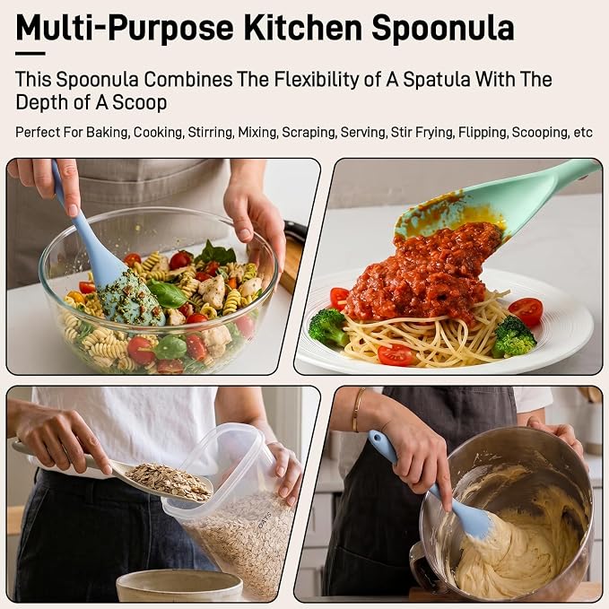 3 PACK Silicone Cooking Spatula & Spoon for Nonstick Cookware, BPA-Free | Multifunction Spoonula for Baking, Cooking, Serving, Mixing, Stirring, Scoop, Scrape - One-Piece Formed, Dishwasher Safe