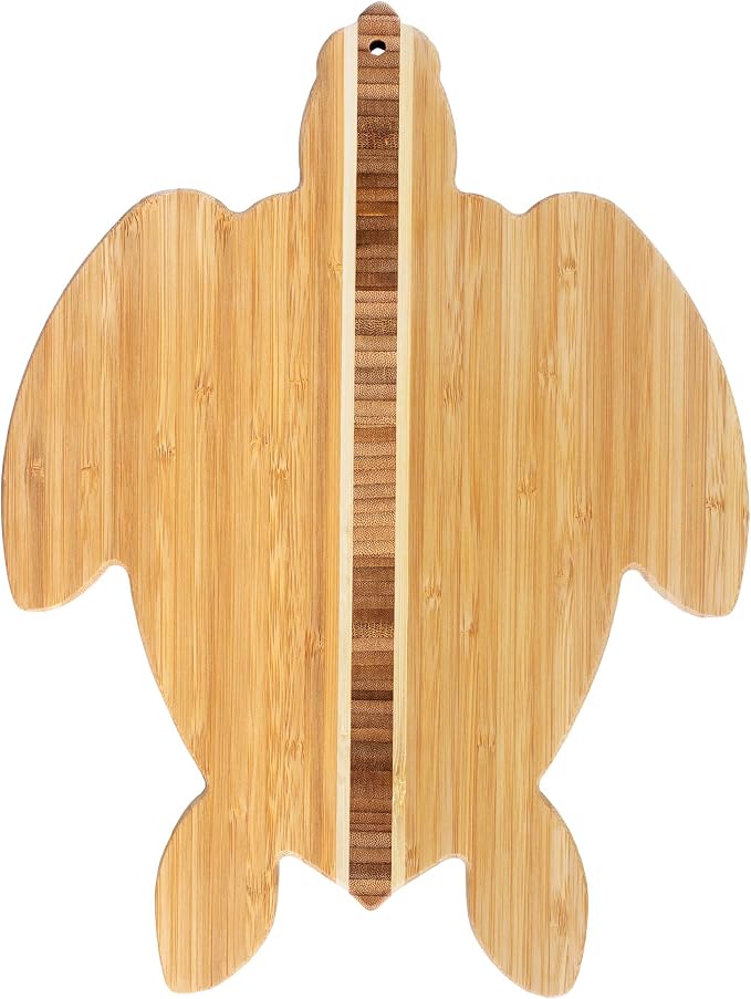 Totally Bamboo Sea Turtle Shaped Cutting Board and Charcuterie Board | Makes a splash when serving charcuterie and snacks. Slice, prep, and serve all on one board. Hangs as decor between uses.