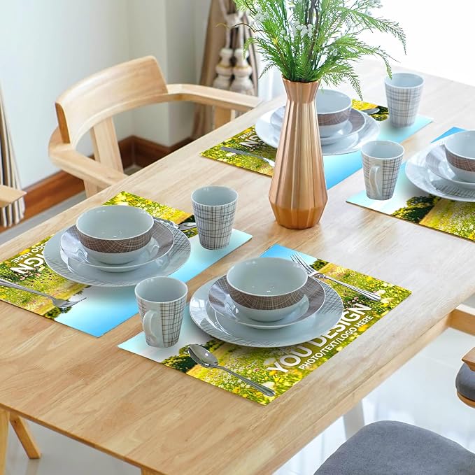 Custom Placemats Set of 4 18x12 Inch Linen Place Mats Heat-Resistant Washable Wipeable Table Mat for Party Kitchen Dining Room Dinner Table Decor
