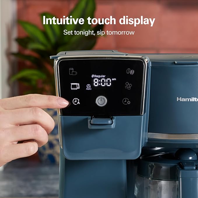 Hamilton Beach 2-Way Drip Coffee Maker & Single Serve Coffee Machine | Hot & Iced Coffee Maker| 12 Cup Glass Carafe| AquaFlow Showerhead | Auto Pause & Pour | Kitchen Makeover Blue |47502J