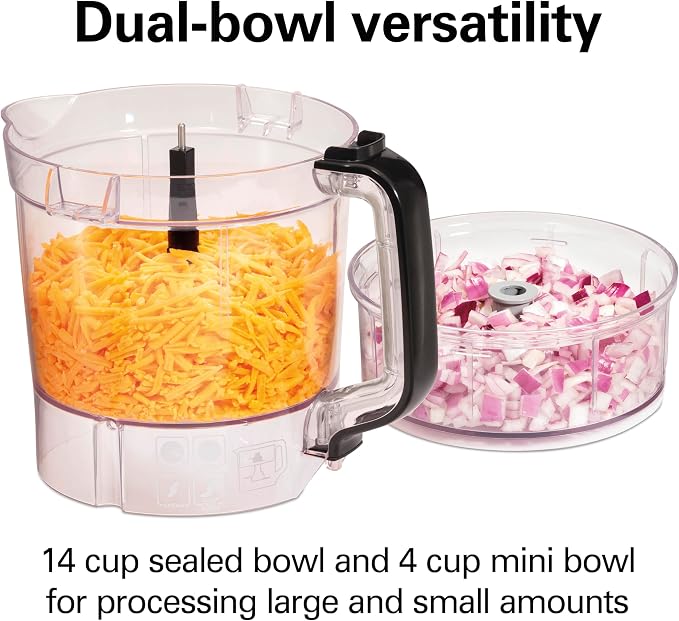 Hamilton Beach Stack & Snap 14 Cup Food Processor and Vegetable Chopper | Dishwasher Safe Stainless Steel Blades | 3-Speed 500 Watt Motor | Includes 4-Cup Mini Food Processor Bowl | Black | 70585