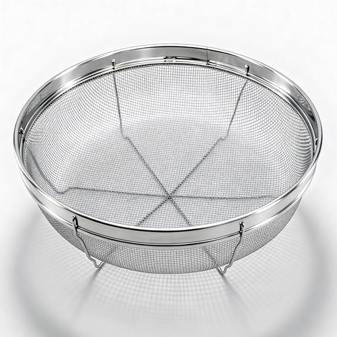 Fine Mesh Strainer for Kitchen, Stainless Steel Colander Bowl for Pasta, Rice, Fruit, Metal Net Baskets with Resting Base - Strain, Drain, Rinse (Diameter 8.67 inch)