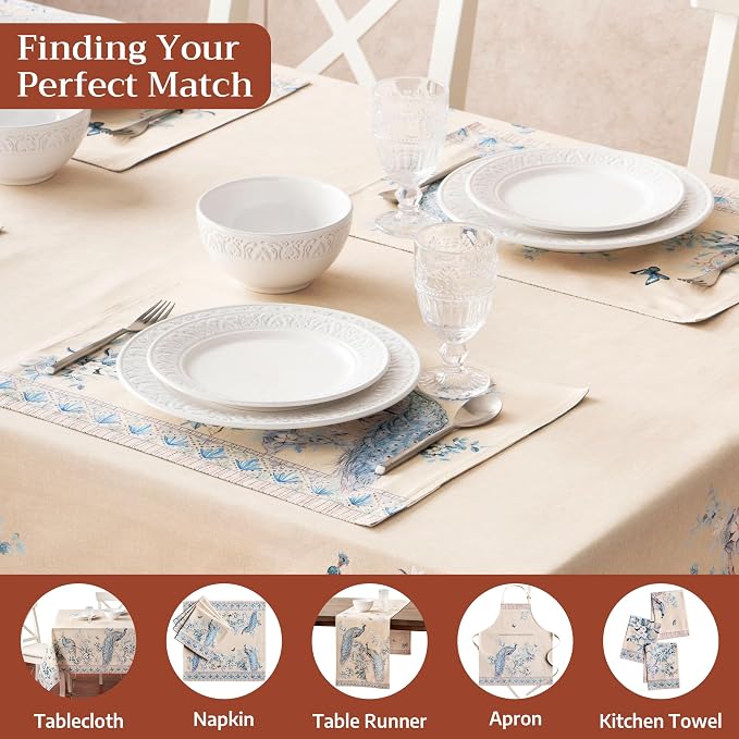 Maison d' Hermine Placemats Set of 4 Reusable 100% Combed Cotton (13"x19") | Cloth Place Mats Washable Table Mats for Kitchen Dining Hotel Home Restaurant Spring Summer - Peacock Utopia - Sandy Beach