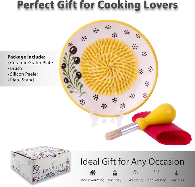 Handmade Ceramic Garlic Grater - 4 Pcs Garlic Press - Natural Ginger & Cheese Grinder - Decorative Mincer - Honey Yellow