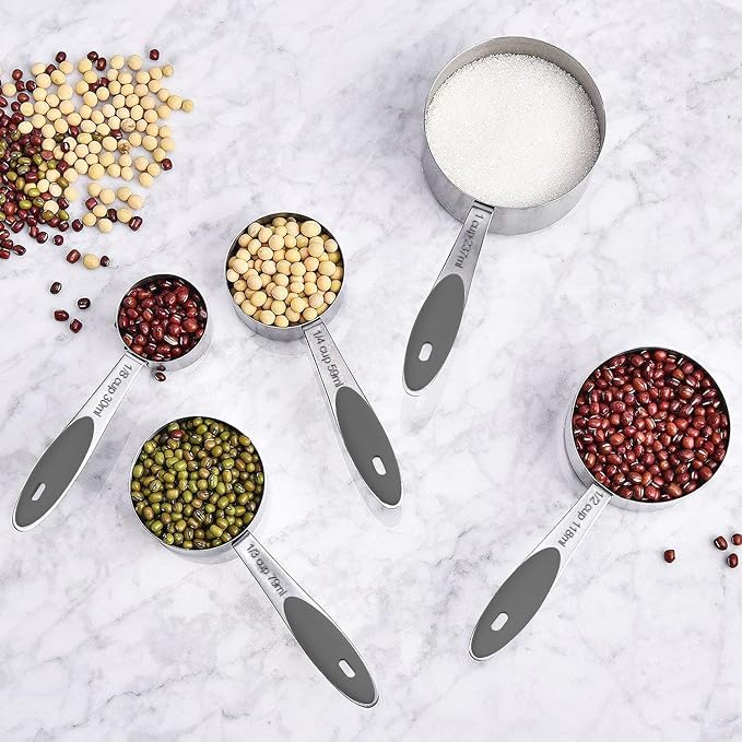 Wildone Measuring Cups and Magnetic Measuring Spoons Set, 16Pcs | 8 Stainless Measuring Cups, 7 Double-sided Magnetic Measuring Spoons & Leveler for Spice Jar and Liquid Measuring, Gray