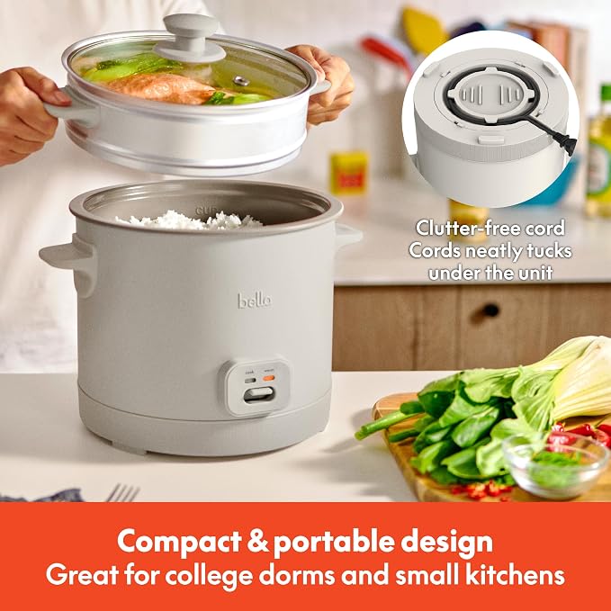 bella 16-Cup Rice Cooker and Steamer, Oatmilk