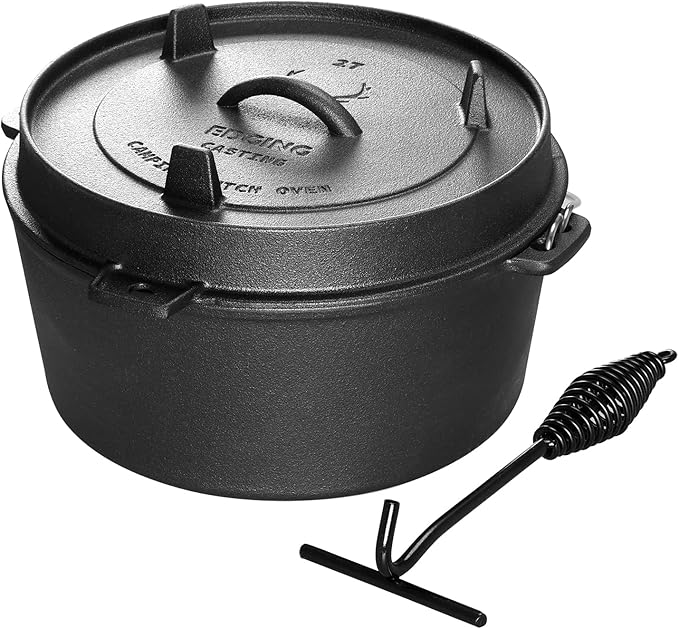 EDGING CASTING Pre-Seasoned Cast Iron Camping Dutch Ovens, Outdoor Camping Dutch Oven Pot with Lid Tripod, 6 Quart