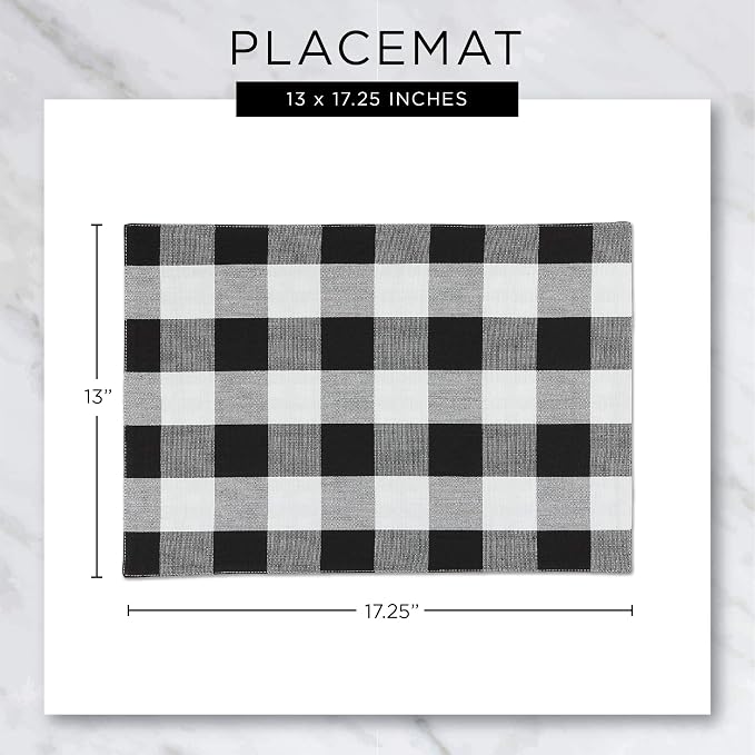 DII PVC Tabletop Collection Woven Indoor/Outdoor, Placemat Set, 13x17.25, Black, 6 Piece
